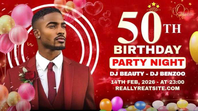Red 50th Birthday Party Digital Display Video Template | PosterMyWall