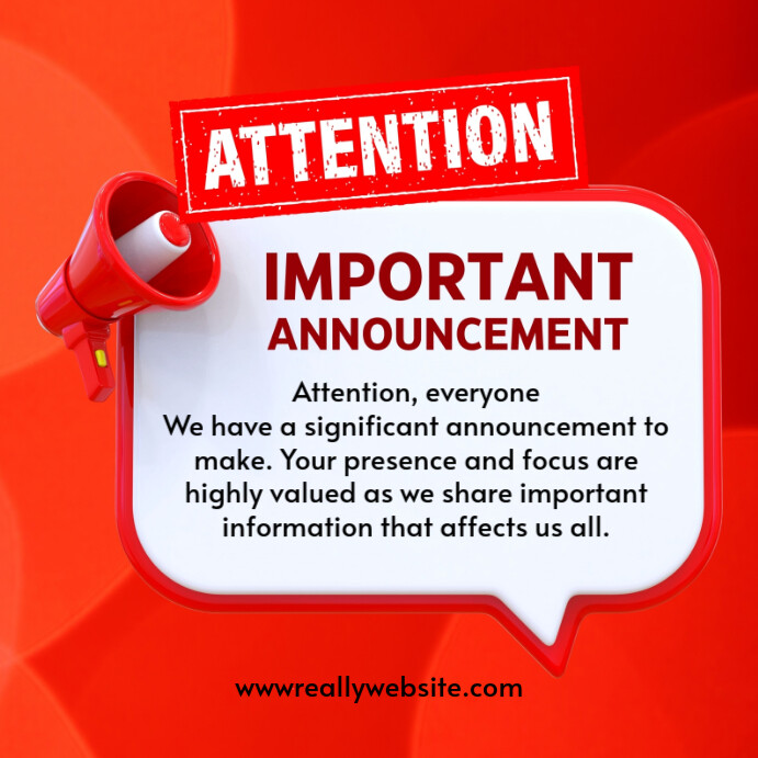 Red Abstract Bold Important Announcement Poster With Megaphone And Speech Bubble Design Instagram Po template