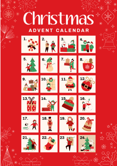 Red Advent Calendar  A4 template