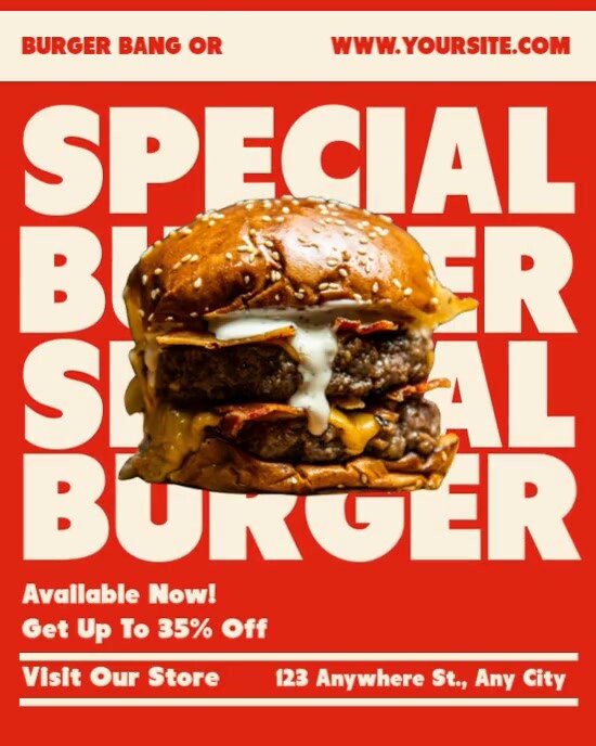 Red and Beige Modern Burger Promotion Instagram Post template