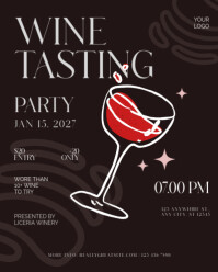 Red and Black Hand Drawn Illustrative Wine Tasting Flyer Instagram Portrait template
