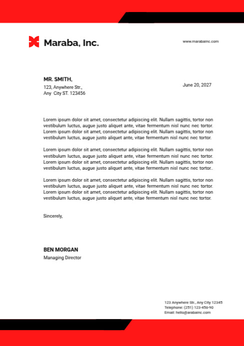 Red and Black Modern & Minimal Red And Black Letterhead template  A4