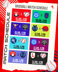 Red and Blue Grunge Match Schedule Baseball Instagram Post template