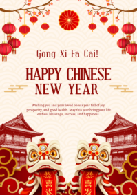 Red and Cream Classic Happy Chinese New Year Poster A2 template