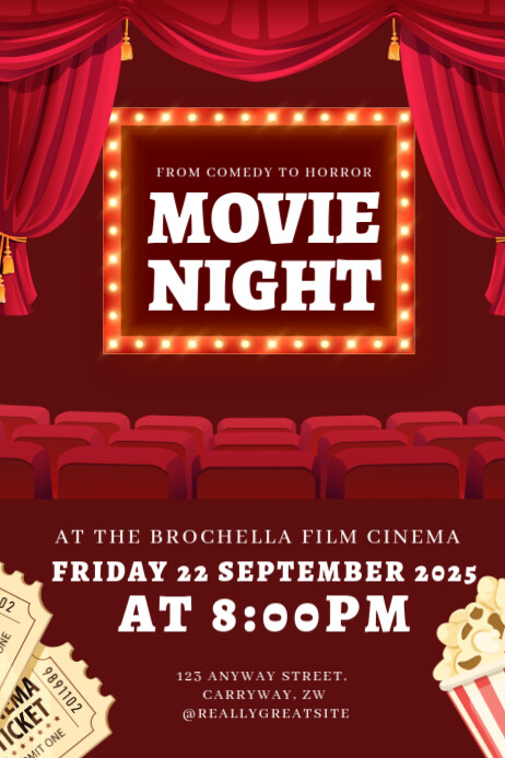 Red And Dark Blue Illustrative Movie Night Invitation Flyer Plakkaat template