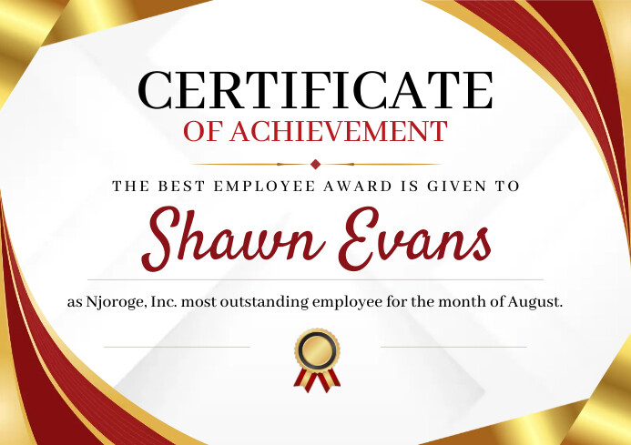 Employee Certification Example Red and Gold Best Employee Certificate Template | PosterMyWall