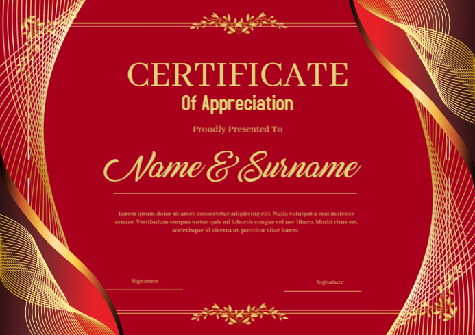 Red and Gold Elegant Appreciation Certificate Template | PosterMyWall
