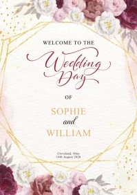 Red and Gold Floral Wedding Sign Template A1