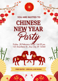Red And Gold Illustrative Chinese New Year Party Invitation Portrait A6 template