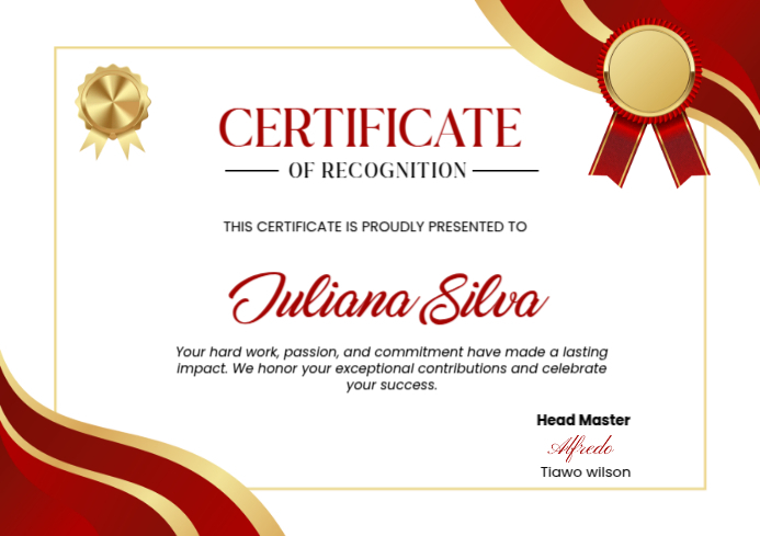 Red And Gold Modern Certificate Of Recognition Certificate Template ...