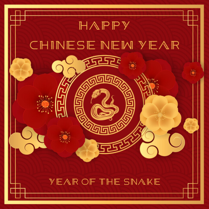 Red and Gold Snake Chinese New Year Instagram Post Template | PosterMyWall