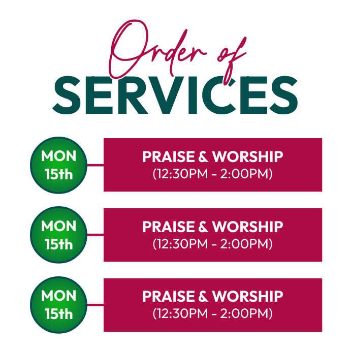 red and green church order of service Template PosterMyWall