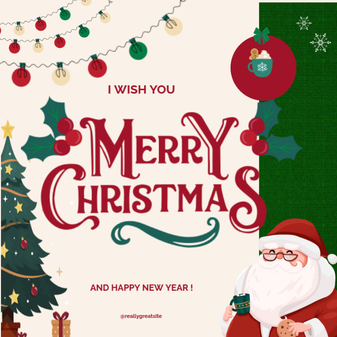Plantilla de Red And Green Illustrated Merry Christmas Card | PosterMyWall