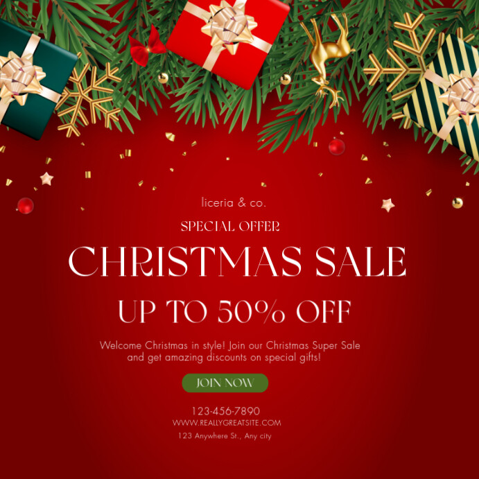 Red and Green Simple Christmas Sale Facebook Post Template | PosterMyWall