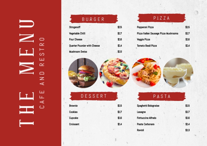 Red and Grey Modern Food Menu Template | PosterMyWall