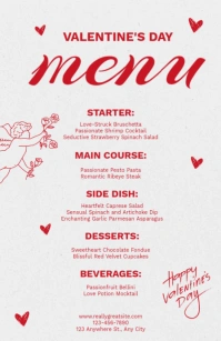 Red and Grey Vintage Valentine's Day Food and Drink Menu Tabloid template