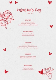 Red and Grey Vintage Valentine's Day Food and Drink Menu A5 template