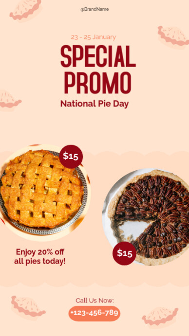 Red and Peach Illustrative National Pie Day Promo Instagram Story template