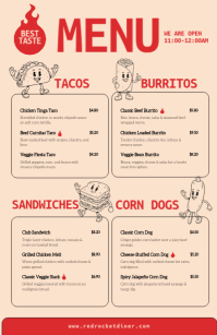 Red and Peach Retro Mexican Menu Tabloid template
