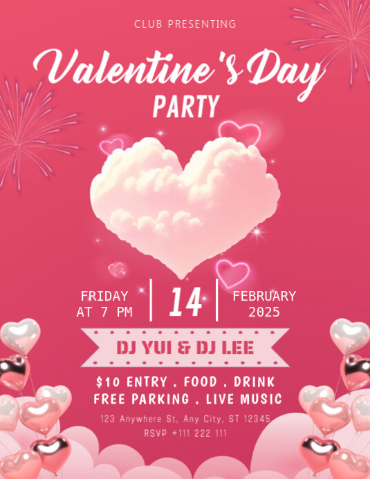 Red and Pink Modern & Minimal Valentine's Day Party Pamflet (letter As Red and Pink Modern & Minimal Valentine's Day Party Pamflet (letter As