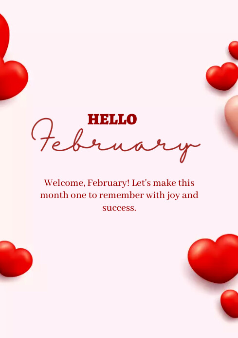 February Simple Design Copy of Red and Pink Simple Hello February | PosterMyWall