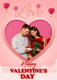 Red and Pink Valentine's day photo card A6 template