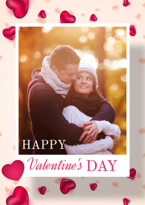 Red and Pink Valentine's day photo card A6 template
