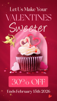 Red and Purple Valentine's Day Cupcake Sale Instagram Story advertising template