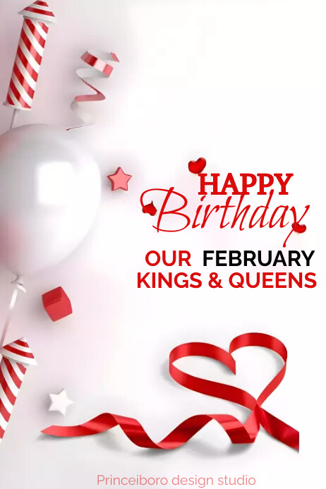 February Birthdat Lettering Red and white background February birthday Template | PosterMyWall
