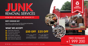 Red and White Junk Removal Poster Design Obraz udostępniany na Facebooku template