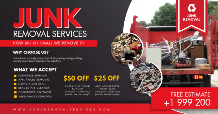 Red and White Junk Removal Poster Design Template | PosterMyWall
