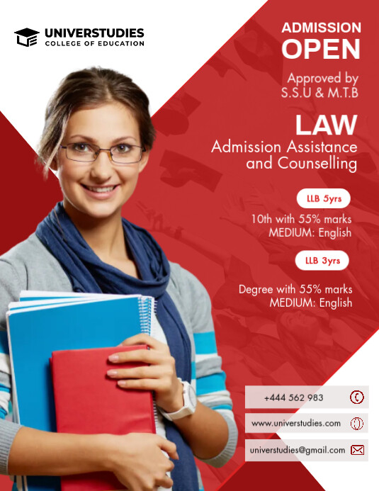 Red and White Law Admission Flyer template