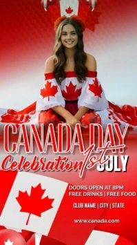 Red and white Maximalist Canada Day Celebrati Affichage numérique (9:16) template