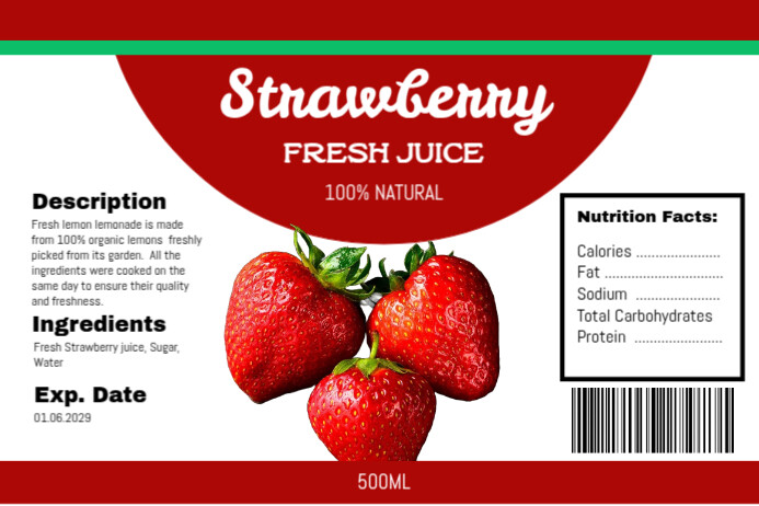 Red and White Minimalist Strawberry Juice Label template