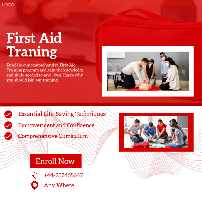 Red and White Modern First Aid Training Instagram Post Template ...