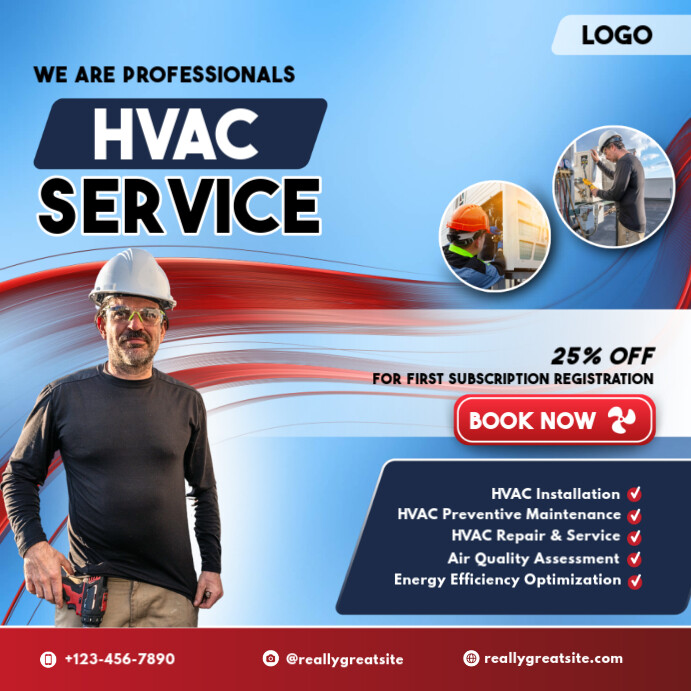 Copy of Red and White Modern HVAC Service Promo Insta | PosterMyWall