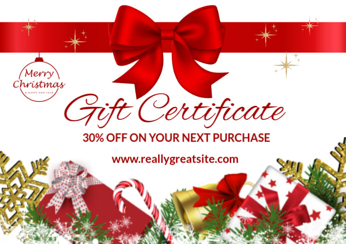 Red and White Modern Illustrated Christmas Gift Certificate A4 template