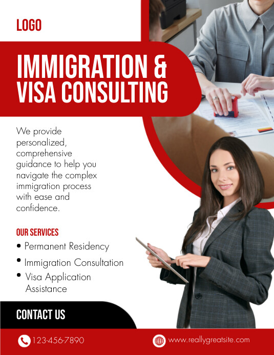Red And White Modern Immigration And Visa Con Template | PosterMyWall