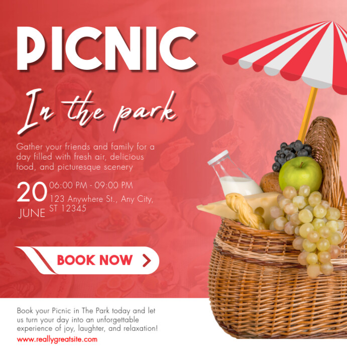 Red and White Modern Picnic In The Park Instagram Post Template ...