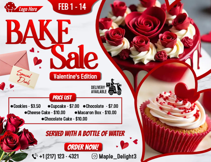 Copy of Red and White Modern Valentine's Bake Sale Poster, Cake Sale ...
