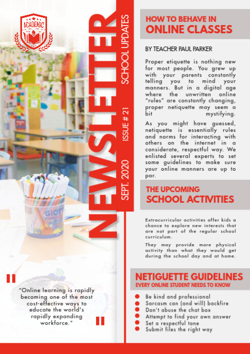 Newsletter Red Online Class Netiquette A4 Template | PosterMyWall