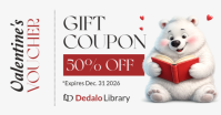 Red and White Valentine Gift Coupon Gift Card with Cute Polar Bear and Book Illustration Facebook Shared Image template