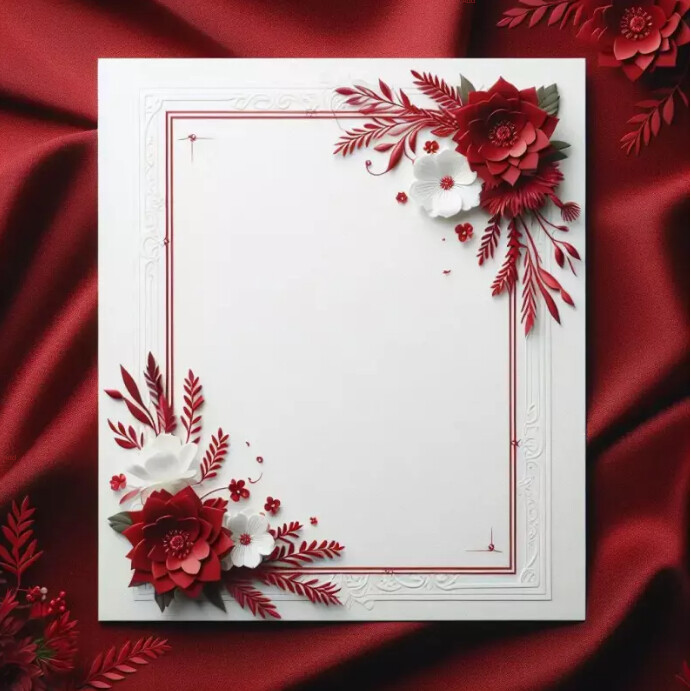 Red and white vintage flowered frame template | PosterMyWall
