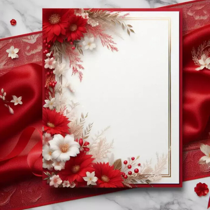Copy of Red and white vintage flowered frame template | PosterMyWall