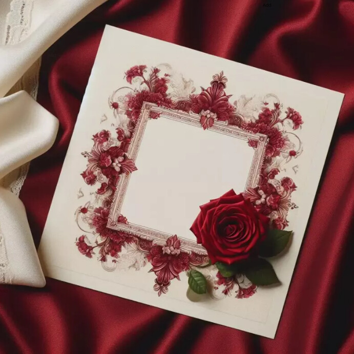 Copy of Red and white vintage flowered frame template | PosterMyWall