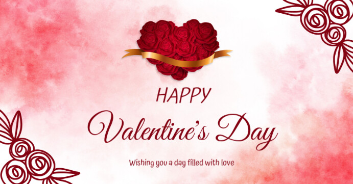 Red and White Watercolor Happy Valentine's Day Facebook Event Cover template