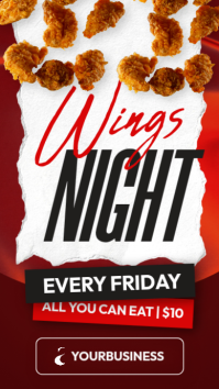 Red and White Wings Night Promo Instagram Story | Fast Food Promo All you can eat template