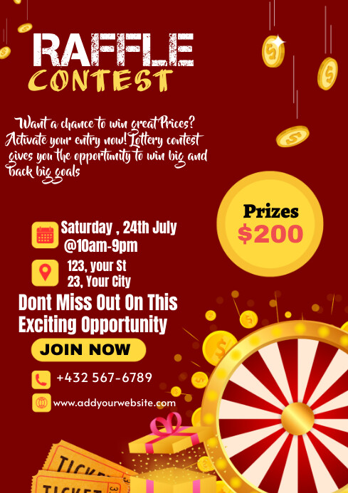 Red And Yellow Illustrated Raffle Contest Flyer design Template ...