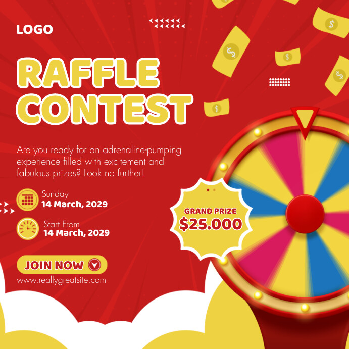Modèle Red And Yellow Modern Raffle Contest Instagra | PosterMyWall