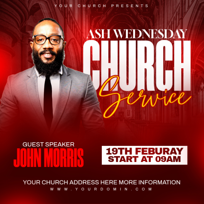 Red Ash Wednesday Church Service Instagram Post Template | PosterMyWall
